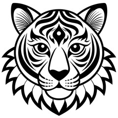 Adult coloring book. a Tiger head. Line art design for antistress colouring pages in zentangle style. Vector illustration.