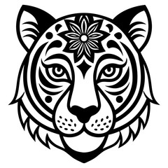 Adult coloring book. a Tiger head. Line art design for antistress colouring pages in zentangle style. Vector illustration.