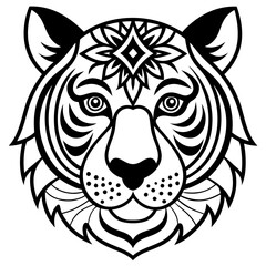 Adult coloring book. a Tiger head. Line art design for antistress colouring pages in zentangle style. Vector illustration.