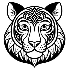 Adult coloring book. a Tiger head. Line art design for antistress colouring pages in zentangle style. Vector illustration.