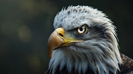 Fototapeta premium A close up of an eagle's face with a blue bubble in the eye. The eagle has a fierce look on its face