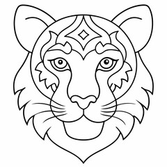 Adult coloring book. a Tiger head. Line art design for antistress colouring pages in zentangle style. Vector illustration.