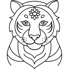 Adult coloring book. a Tiger head. Line art design for antistress colouring pages in zentangle style. Vector illustration.