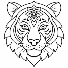 Adult coloring book. a Tiger head. Line art design for antistress colouring pages in zentangle style. Vector illustration.