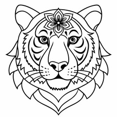 Adult coloring book. a Tiger head. Line art design for antistress colouring pages in zentangle style. Vector illustration.