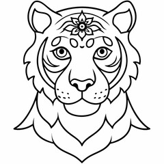 Adult coloring book. a Tiger head. Line art design for antistress colouring pages in zentangle style. Vector illustration.