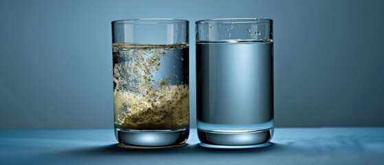 Two glasses, one with clean water and the other with contaminated water. Generative ai