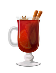 Mulled wine cocktail isolated on a white background. Vector autumn cocktail.