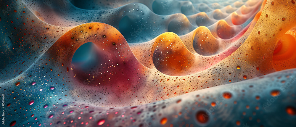 Poster abstract colorful liquid texture with drops and bubbles