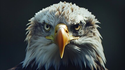 Obraz premium A close up of an eagle's face with a blue bubble in the eye. The eagle has a fierce look on its face