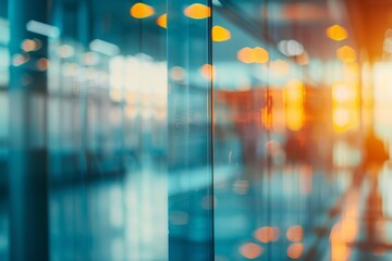 Blurred glass wall of modern business office building