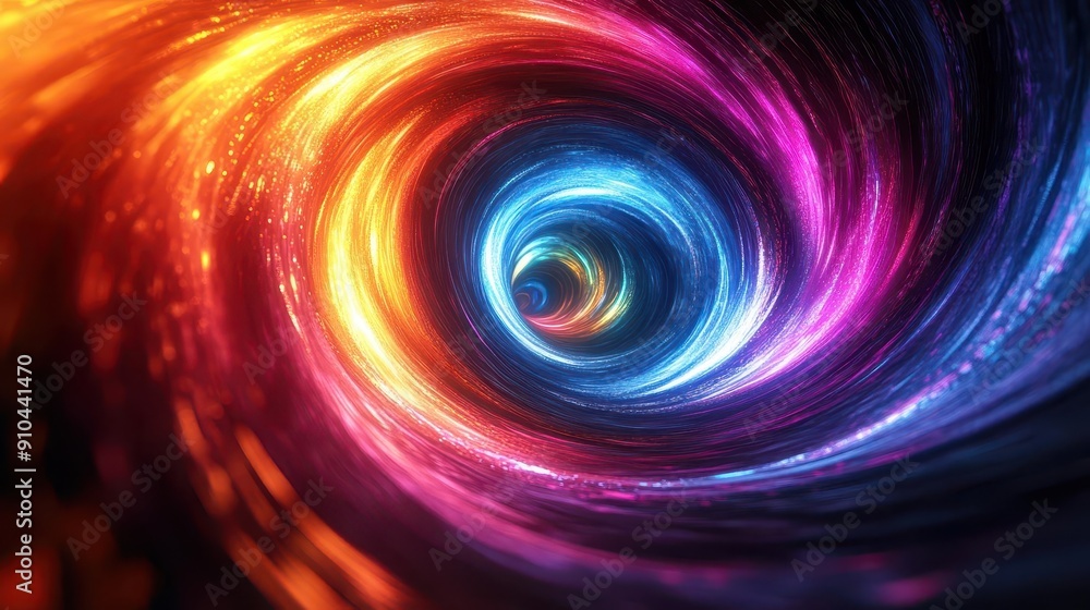 Wall mural swirling vortex of neon colors forming a hypnotic portal effect fractal patterns and geometric shape