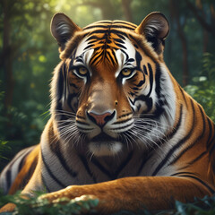Obraz premium Portrait of the mighty tiger as he relaxes in his jungle. 