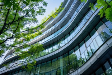 eco friendly modern glass office building with green environment