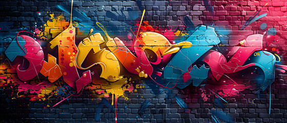 Vibrant and Colorful Graffiti Art on Brick Wall