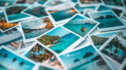 Collection of Polaroid Photos Featuring Tropical Beach Scenes for Design Use And Vacation Memories
