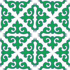 Real Tatar seamless pattern. Islamic tulip, floral geometry. Culture of the Tatar people, symbols of green and red