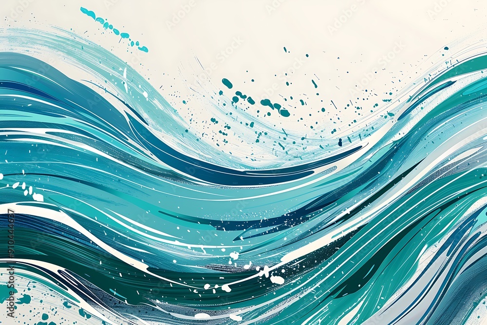 Wall mural an abstract wave pattern with flowing lines in shades of blue and teal, accented with splashes of wh