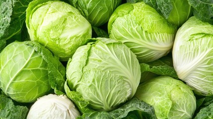 A vibrant green cabbage rests at the center of rich green leaves, showcasing its freshness and healthy growth in a thriving garden setting