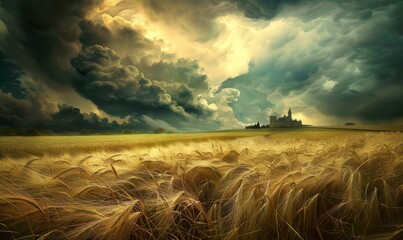 Beautiful summer wallpaper cereals, castle and storm
