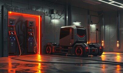 Electric trucks with charging station. Concept