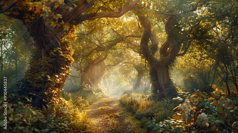 Poster a forest with a path through it