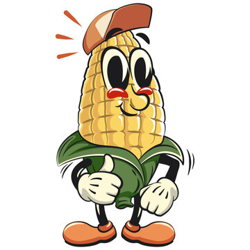 recommend clip art: character of a cute corn cartoon vector isolated clip art mascot illustration wearing a baseball cap while giving a thumbs up, work of hand drawn