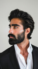 Fototapeta premium A man with a beard and mustache is wearing a suit and white shirt