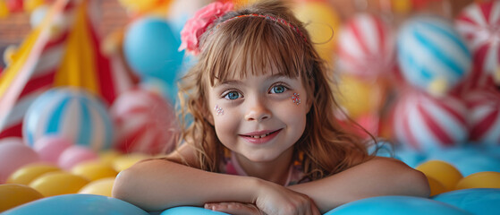 Smiling Little Girl Playing in a Ball Pit
