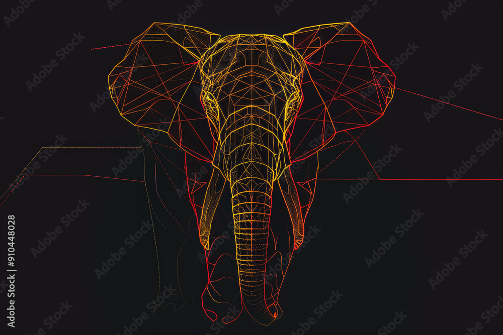 Poster a close up of an elephant with a yellow and red background
