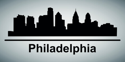 The city skyline. Philadelphia. Silhouettes of buildings. Vector on a gray background	
