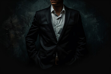 Fototapeta premium A man in a suit is standing in front of a dark background