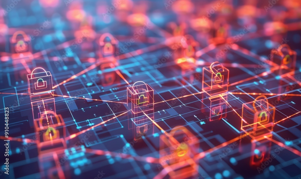 Poster enhancing cyber security with glowing network connections. concept cyber security, network connectio