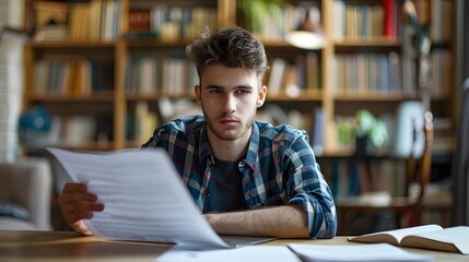 Serious Student Studying in Library.