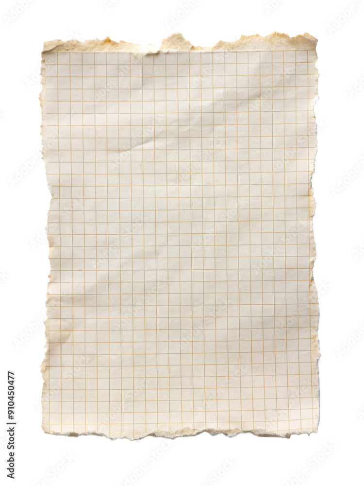 Poster torn graph paper sheet, featuring a jagged border and grid pattern, perfect for mathematical or arti