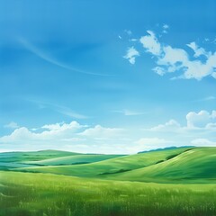 Obraz premium Landscape green field and blue sky