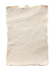 Torn Graph Paper Sheet, featuring a jagged border and grid pattern, perfect for mathematical or artistic projects. Isolated on transparent background, png.