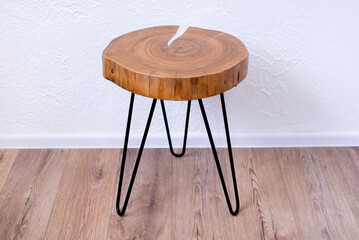 Wooden coffee table. Table in loft style. A table made of a section of a walnut tree trunk. Epoxy...
