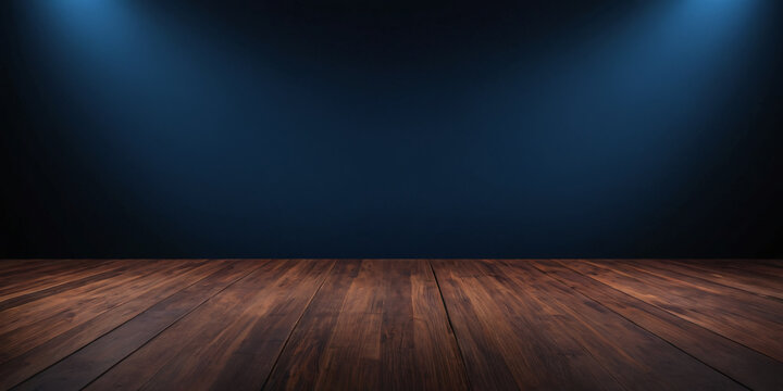background of wooden floor stage and product stand, empty room, background for text