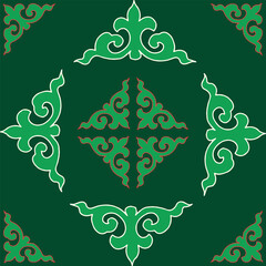 Real Tatar seamless pattern. Islamic tulip, floral geometry. Culture of the Tatar people, symbols of green and red