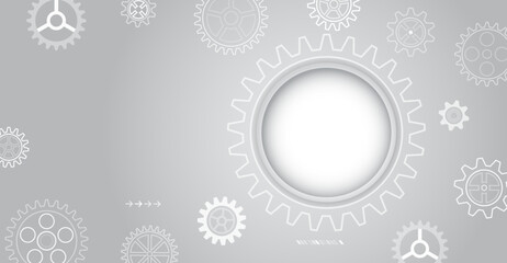 Abstract gray futuristic background consisting of gears and other technological elements. Digital communication, data protection, high-tech presentation, scientific cover.