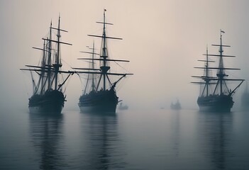 fleet armed fog heavily emerges line ships massive led ship create victory rendering hms they forest that sails ocean sappears stance d sail naval marin maritime nautical boat vessel