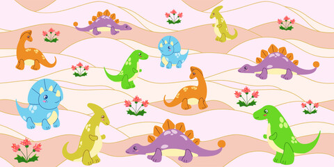 Colorful background with hand drawn dinosaurs. Vector illustration for kids © Anna