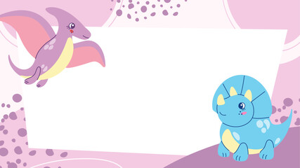 Colorful background with hand drawn dinosaurs. Vector illustration for kids with copy space © Anna