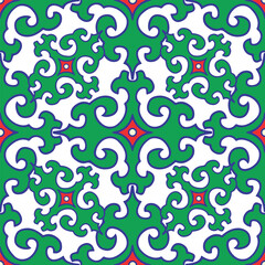 Real Tatar seamless pattern. Islamic tulip, floral geometry. Culture of the Tatar people, symbols of green and red