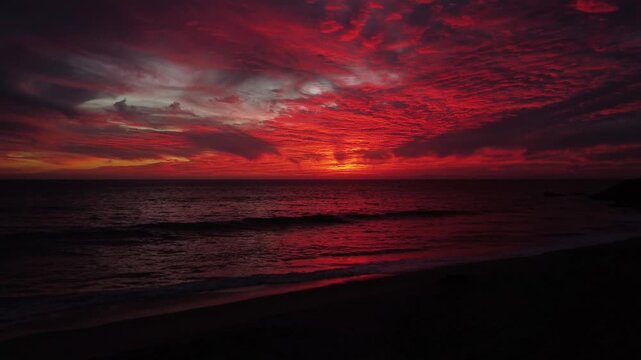 red sunset over the sea