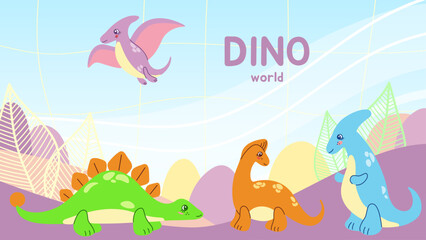 Colorful background with hand drawn dinosaurs. Vector illustration for kids © Anna