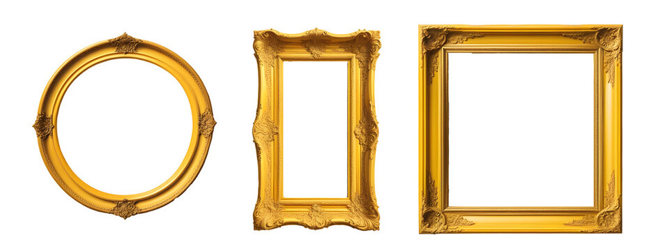 Conjunto de molduras amarelas vintage, molduras coloridas isolada em fundo transparente.