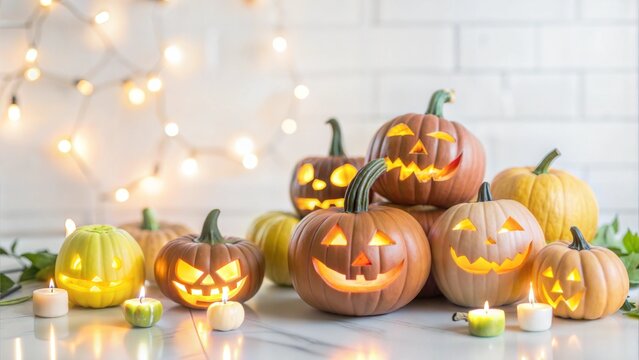 Enchanted Pumpkin Patch with Glowing Jack-O'-Lanterns and Moonlit Mist - Powered by Adobe