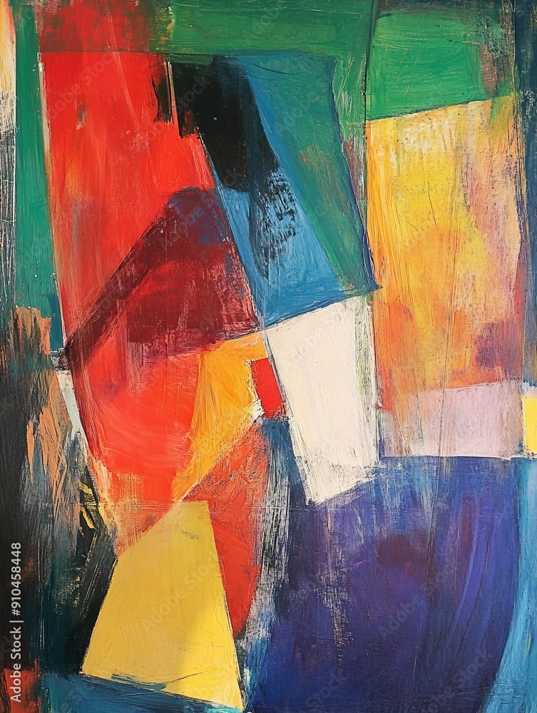 Poster an abstract picture consisting of various randomly arranged geometric shapes in different colors